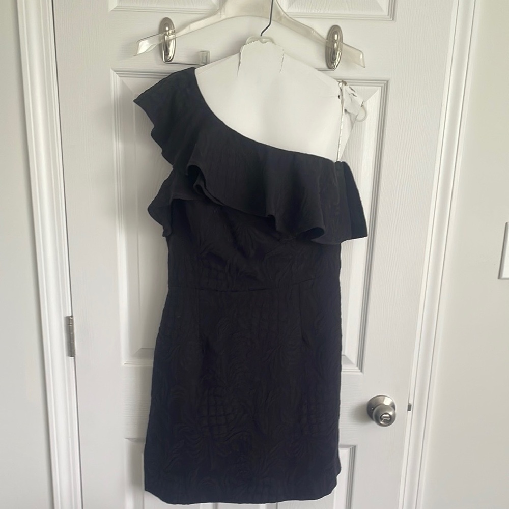 Lilly Pulitzer One-Shoulder Black Ruffle Dress